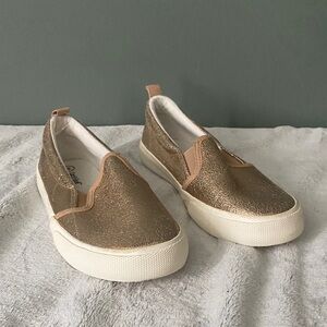 Cat & Jack Metallic Gold Slip-On Sneakers with Tan Trim